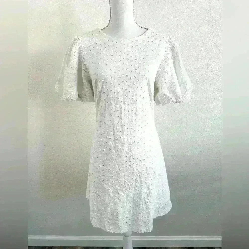 Free People Apricot Rose Eyelet Puff Sleeve Mini Dress Size Medium